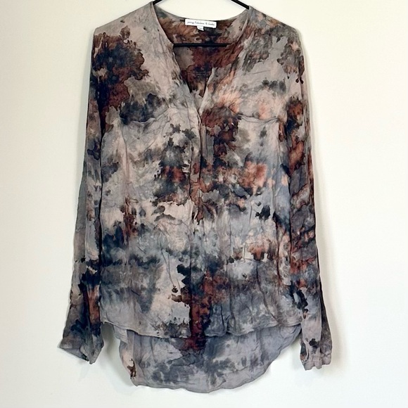 Young Fabulous & Broke Hayes Multicolor Tie Dyed Henley Long Sleeve Blouse - M - Picture 2 of 10